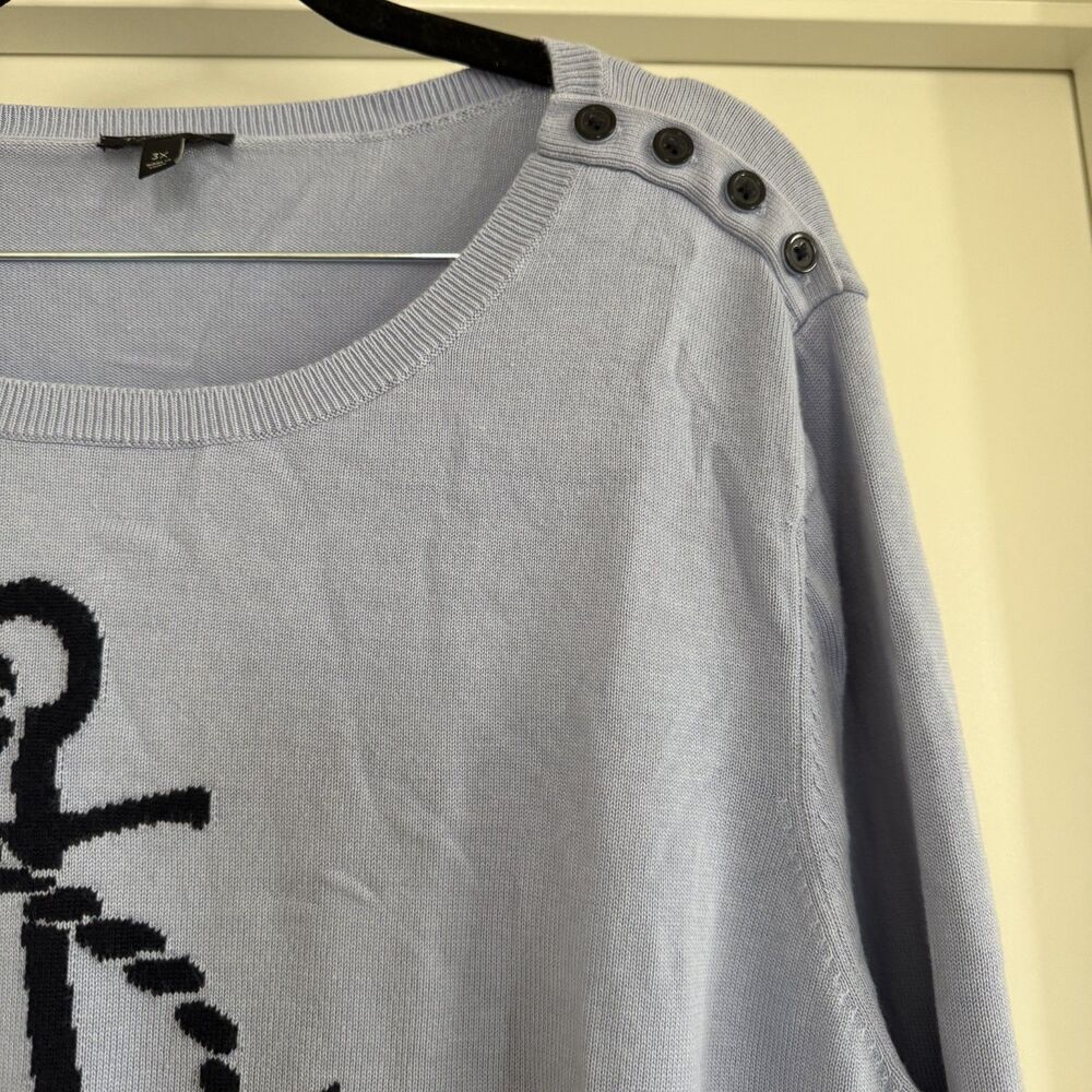 Talbots Plus 3X cotton blend nautical sweater coastal summer anchor - Picture 9 of 14